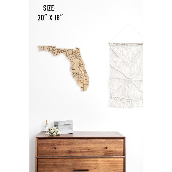 County State Outline Wall Hanging (Available In All 50 States) Wall Hanging Shop LazerEdge FL - Florida Maple 