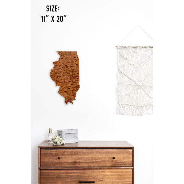County State Outline Wall Hanging (Available In All 50 States) Wall Hanging Shop LazerEdge IL - Illinois Cherry 