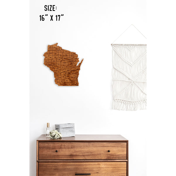 County State Outline Wall Hanging (Available In All 50 States) Wall Hanging Shop LazerEdge WI - Wisconsin Cherry 