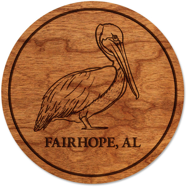 Custom Beach Animal Coaster - Crafted from Cherry or Maple Wood Coaster Shop LazerEdge Cherry Pelican 
