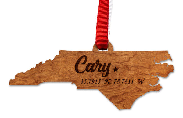 Custom NC City Ornament - Crafted from Cherry and Maple Wood Ornament LazerEdge Cherry 