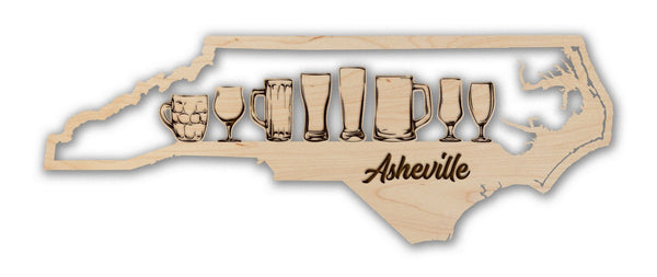 Custom North Carolina City Name Beer Glass Skyline Wall Hanging (Various Cities Available) Wall Hanging LazerEdge Large Maple 