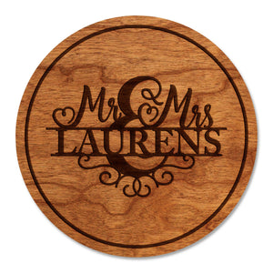 Custom Wedding Coaster - "Mr & Mrs" Custom Name Coaster Shop LazerEdge Cherry 