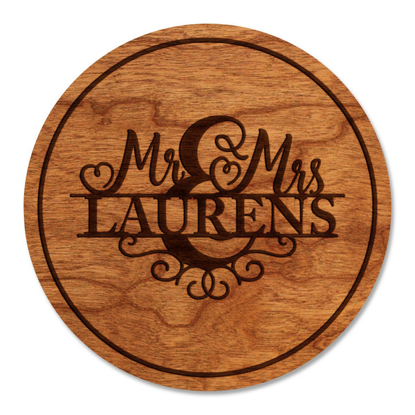 Custom Wedding Coaster - "Mr & Mrs" Custom Name Coaster Shop LazerEdge Cherry 