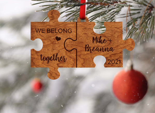 Custom Wedding Ornament - Puzzle Pieces "We Belong Together" Custom Names and Date Ornament LazerEdge 