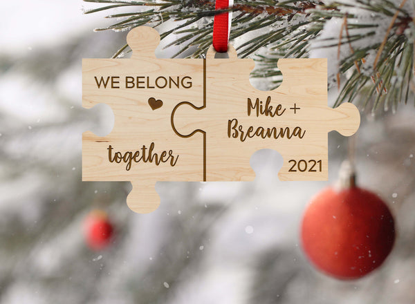 Custom Wedding Ornament - Puzzle Pieces "We Belong Together" Custom Names and Date Ornament LazerEdge 