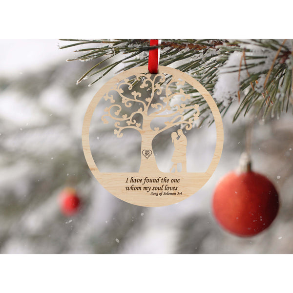 Custom Wedding Ornament - Tree and Couple, Custom Text Front and Back Ornament LazerEdge 