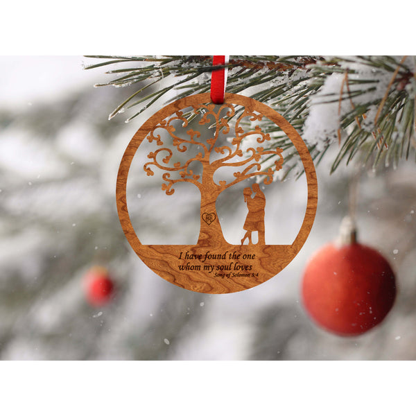 Custom Wedding Ornament - Tree and Couple, Custom Text Front and Back Ornament LazerEdge 