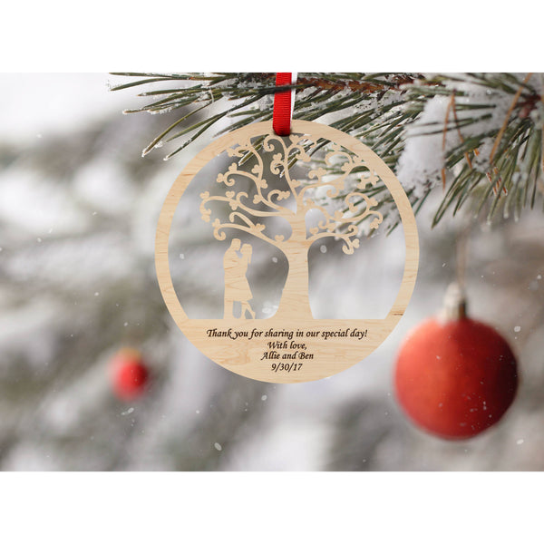 Custom Wedding Ornament - Tree and Couple, Custom Text Front and Back Ornament LazerEdge 