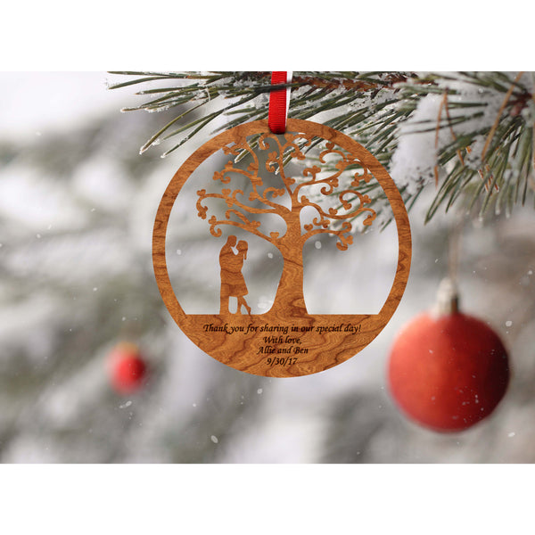 Custom Wedding Ornament - Tree and Couple, Custom Text Front and Back Ornament LazerEdge 