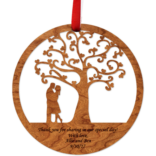 Custom Wedding Ornament - Tree and Couple, Custom Text Front and Back Ornament LazerEdge Cherry 