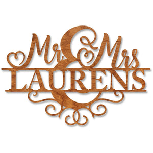 Custom Wedding Wall Hanging - "Mr & Mrs" with Name Wall Hanging LazerEdge Standard Cherry 