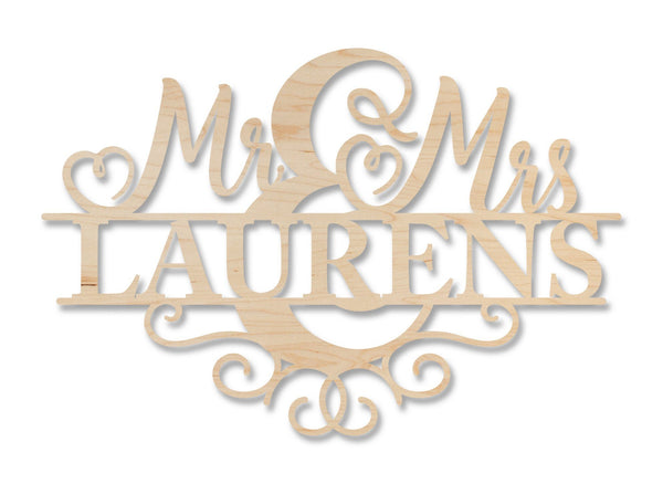 Custom Wedding Wall Hanging - "Mr & Mrs" with Name Wall Hanging LazerEdge Standard Maple 