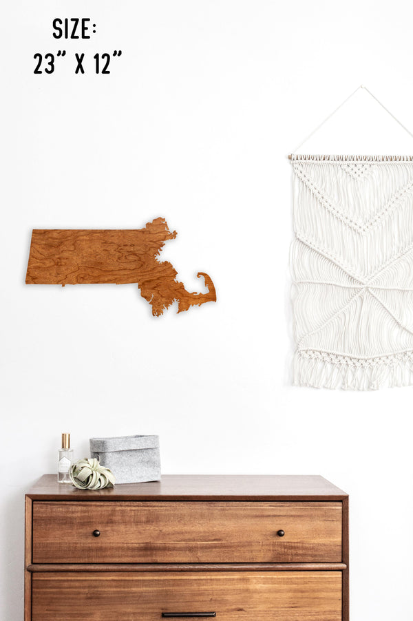 Custom (Your Design) State Outline Wall Hanging (Available In All 50 States) Wall Hanging Shop LazerEdge MA - Massachusetts Cherry 