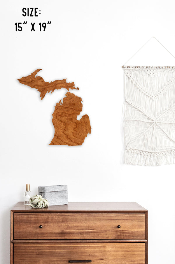 Custom (Your Design) State Outline Wall Hanging (Available In All 50 States) Wall Hanging Shop LazerEdge MI - Michigan Cherry 