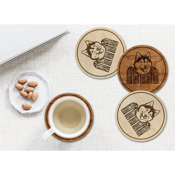 Dog Coaster (Multiple Dog Breeds Available) Coaster Shop LazerEdge Maple Siberian Husky 