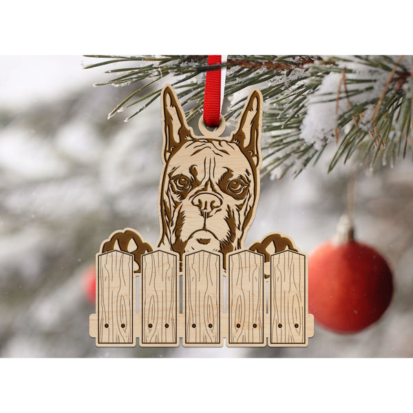 Dog Ornament (Multiple Dog Breeds Available) Ornament Shop LazerEdge Maple Boxer W/ Cropped Ears 