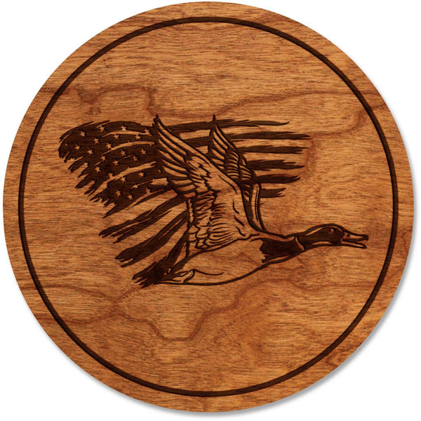 Duck Hunting Coaster - American Flag with Duck Coaster Shop LazerEdge Cherry 