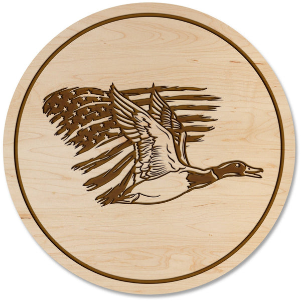 Duck Hunting Coaster - American Flag with Duck Coaster Shop LazerEdge Maple 