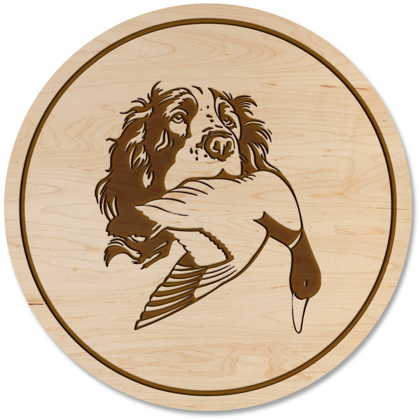 Duck Hunting Coaster - Spaniel with Duck Coaster Shop LazerEdge Maple 