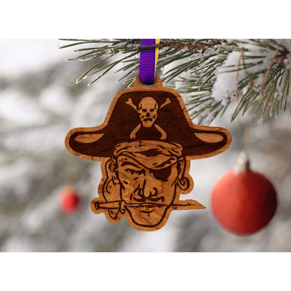 East Carolina University - Ornament - Logo Cutout - Vault Pirate Head with Knife Ornament Shop LazerEdge 