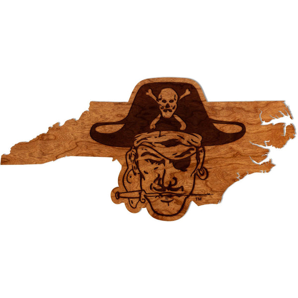 East Carolina University - Wall Hanging - Crafted from Cherry or Maple Wood Wall Hanging Shop LazerEdge Standard Cherry Pirate on State