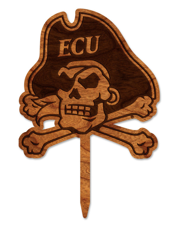 ECU Cake Toppers - Crafted from Cherry or Maple Wood Cake Topper Shop LazerEdge Cherry ECU Crossbones 