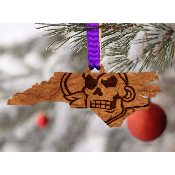 ECU Pirates Ornament – Crafted from Cherry and Maple Wood – Click to see Multiple Designs Available – East Carolina University (ECU) Ornament LazerEdge 