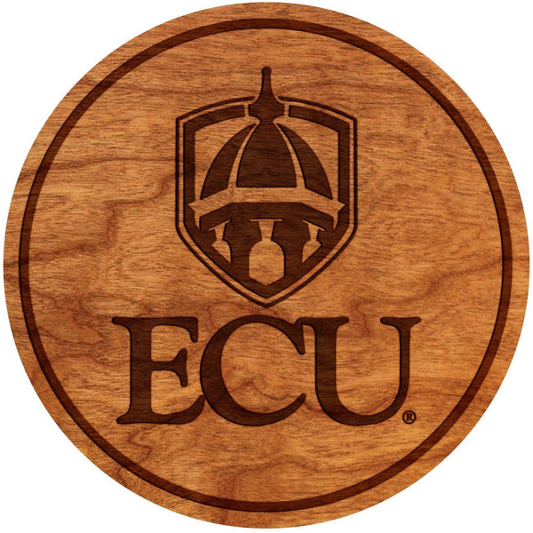 ECU Pirates Coaster Cupola Building over "ECU" Coaster LazerEdge Cherry 