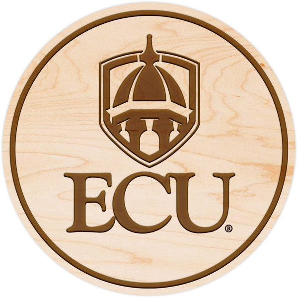 ECU Pirates Coaster Cupola Building over "ECU" Coaster LazerEdge Maple 