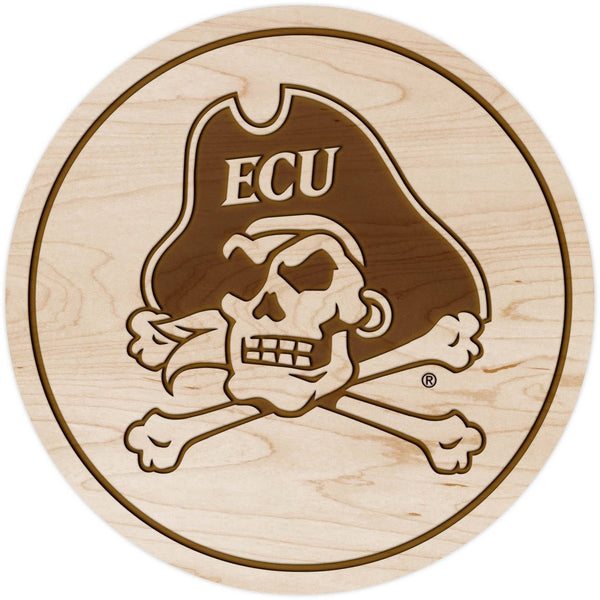 ECU Pirates Coaster Skull and Crossbones Coaster LazerEdge Maple 