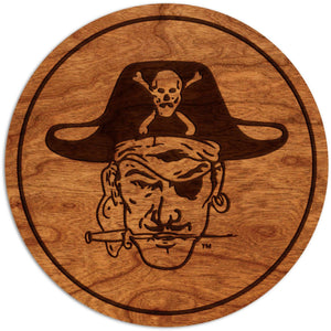 ECU Pirates Coaster Vault Pirate Head with Knife Coaster Shop LazerEdge Cherry 