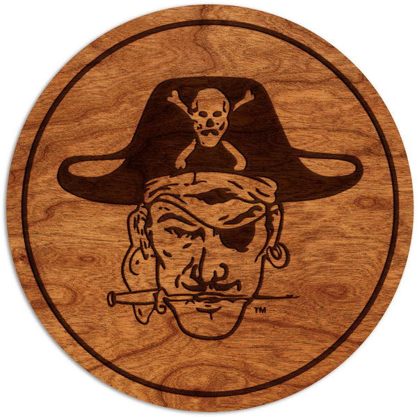 ECU Pirates Coaster Vault Pirate Head with Knife Coaster Shop LazerEdge Cherry 