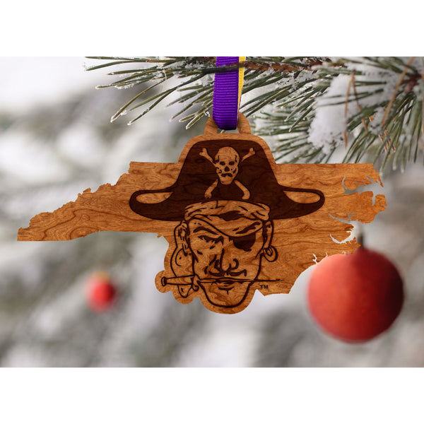 ECU Pirates Ornament – Crafted from Cherry and Maple Wood – Click to see Multiple Designs Available – East Carolina University (ECU) Ornament LazerEdge 