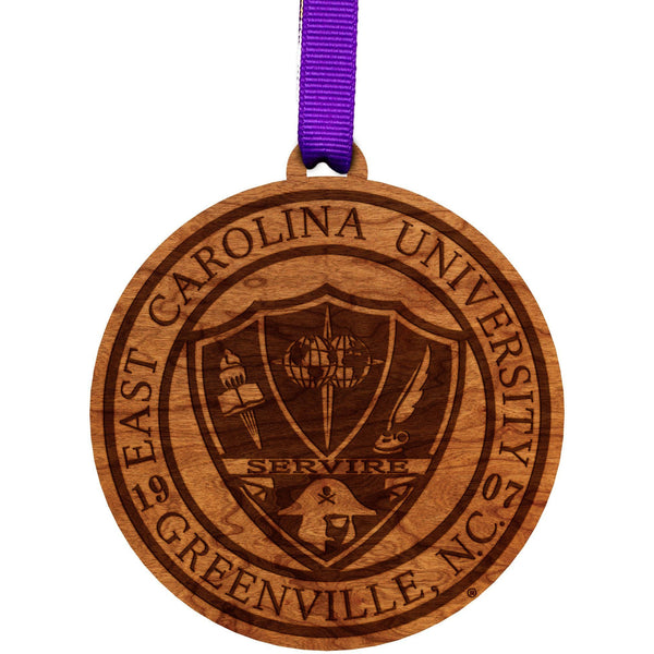 ECU Pirates Ornament – Crafted from Cherry and Maple Wood – Click to see Multiple Designs Available – East Carolina University (ECU) Ornament LazerEdge 