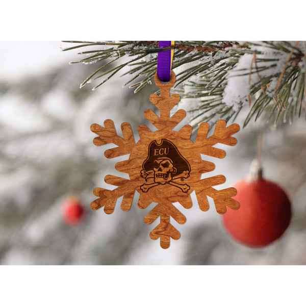 ECU Pirates Ornament – Crafted from Cherry and Maple Wood – Click to see Multiple Designs Available – East Carolina University (ECU) Ornament LazerEdge 