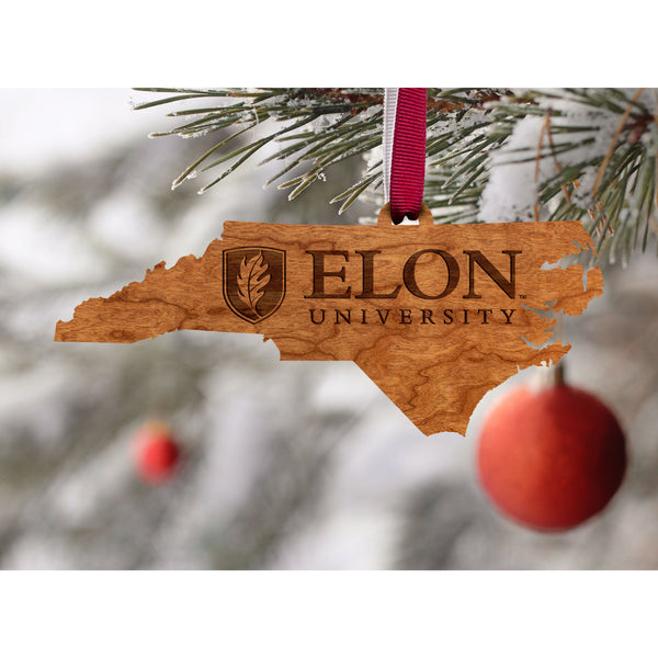 Elon University - Ornament - State Map with School Name Ornament LazerEdge 