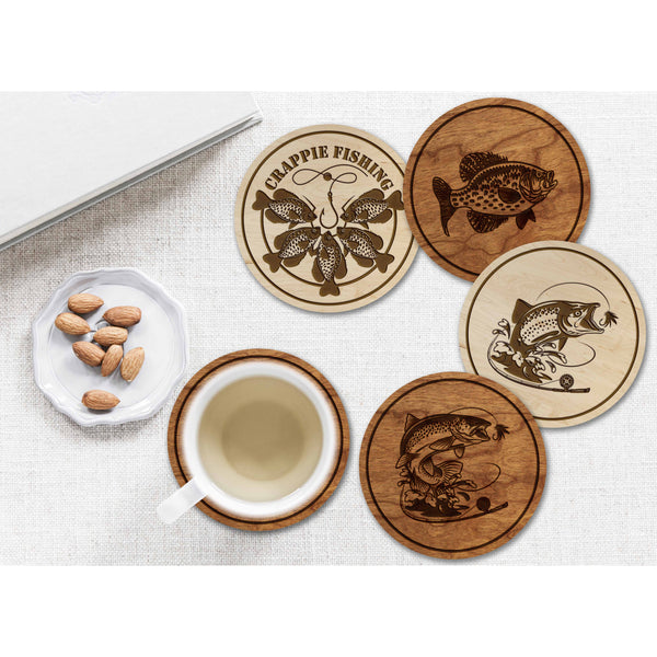 Fresh Water Fish Coaster - Crafted from Cherry or Maple Wood Coaster LazerEdge 