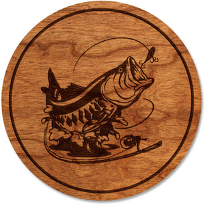 Fresh Water Fish Coaster - Crafted from Cherry or Maple Wood Coaster LazerEdge Cherry Bass 