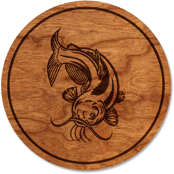 Fresh Water Fish Coaster - Crafted from Cherry or Maple Wood Coaster LazerEdge Cherry Catfish 