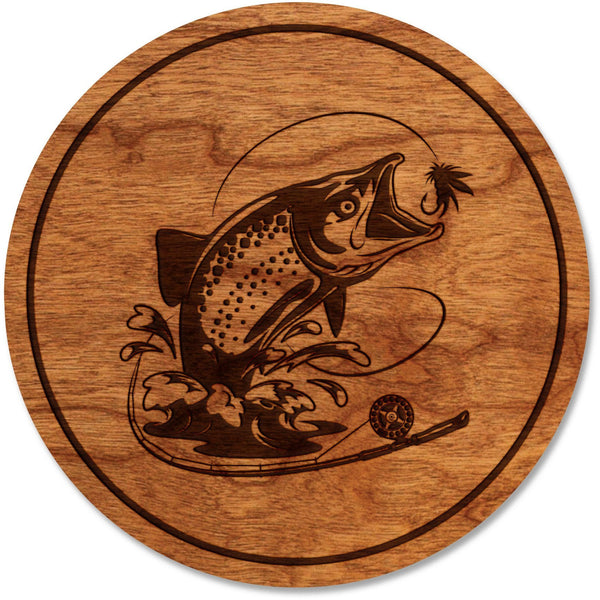 Fresh Water Fish Coaster - Crafted from Cherry or Maple Wood Coaster LazerEdge Cherry Salmon 