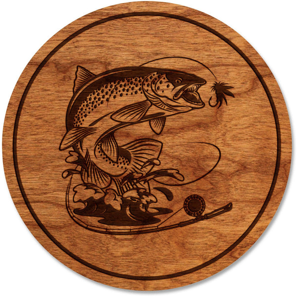 Fresh Water Fish Coaster - Crafted from Cherry or Maple Wood Coaster LazerEdge Cherry Trout 