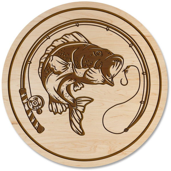 Fresh Water Fish Coaster - Crafted from Cherry or Maple Wood Coaster LazerEdge Maple Bass Jumping 