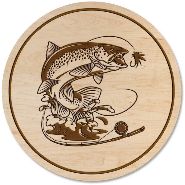 Fresh Water Fish Coaster - Crafted from Cherry or Maple Wood Coaster LazerEdge Maple Trout 