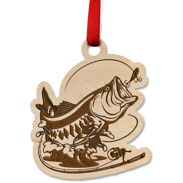 Fresh Water Fishing Ornament - Jumping Bass Ornament LazerEdge Maple 