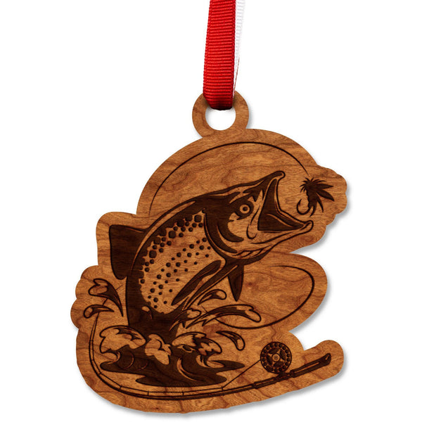 Fresh Water Fishing Ornament - Jumping Salmon Ornament LazerEdge Cherry 