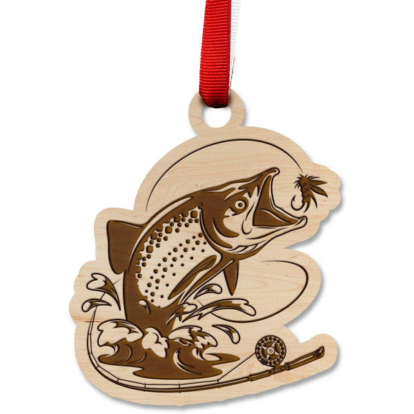 Fresh Water Fishing Ornament - Jumping Salmon Ornament LazerEdge Maple 