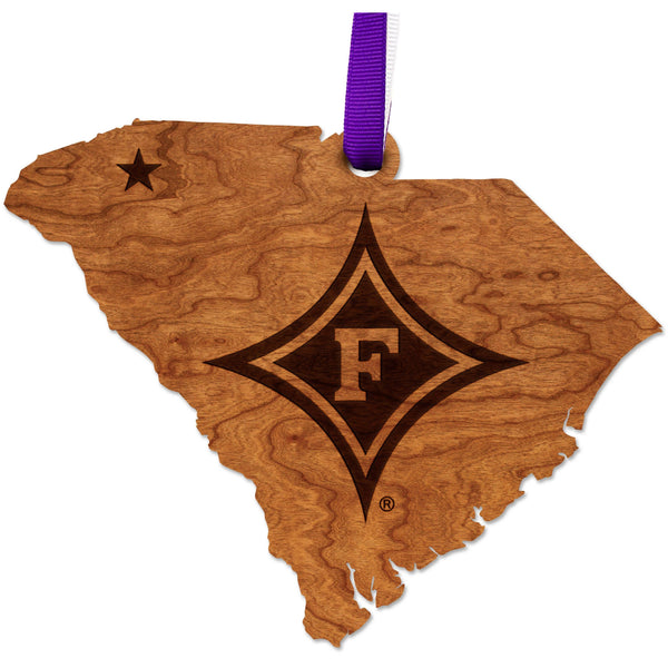 Furman University Ornaments - Crafted from Cherry or Maple Wood - Multiple Designs Available Ornament LazerEdge Cherry Furman Diamond on State 