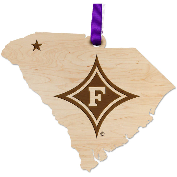 Furman University Ornaments - Crafted from Cherry or Maple Wood - Multiple Designs Available Ornament LazerEdge Maple Furman Diamond on State 