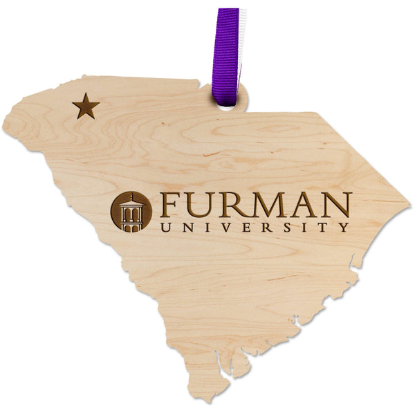 Furman University Ornaments - Crafted from Cherry or Maple Wood - Multiple Designs Available Ornament LazerEdge Maple Furman Wordmark on State 